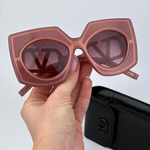Valentino Women BRAND NEW Sunglasses Titanium Pink Gold Rose Oversized Square
